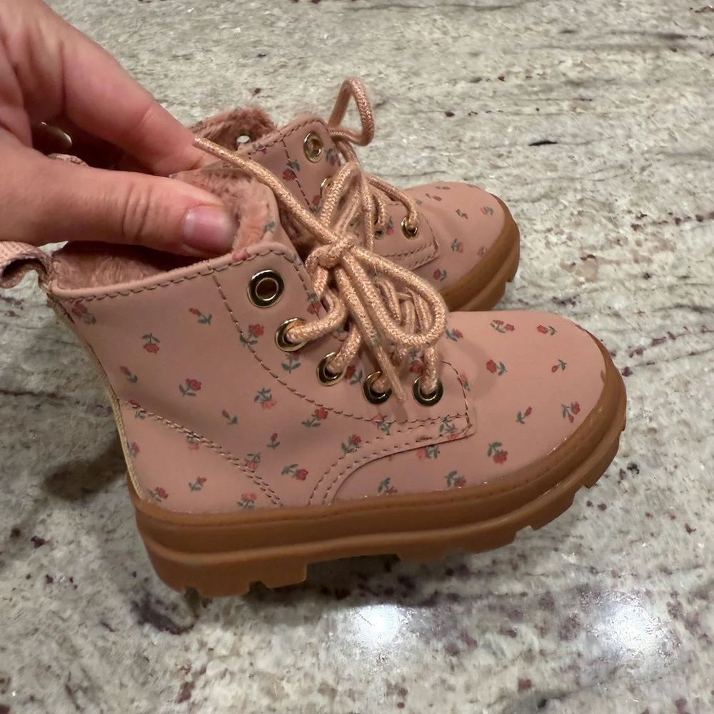 H&M Pink Floral Lace-Up Ankle Boots